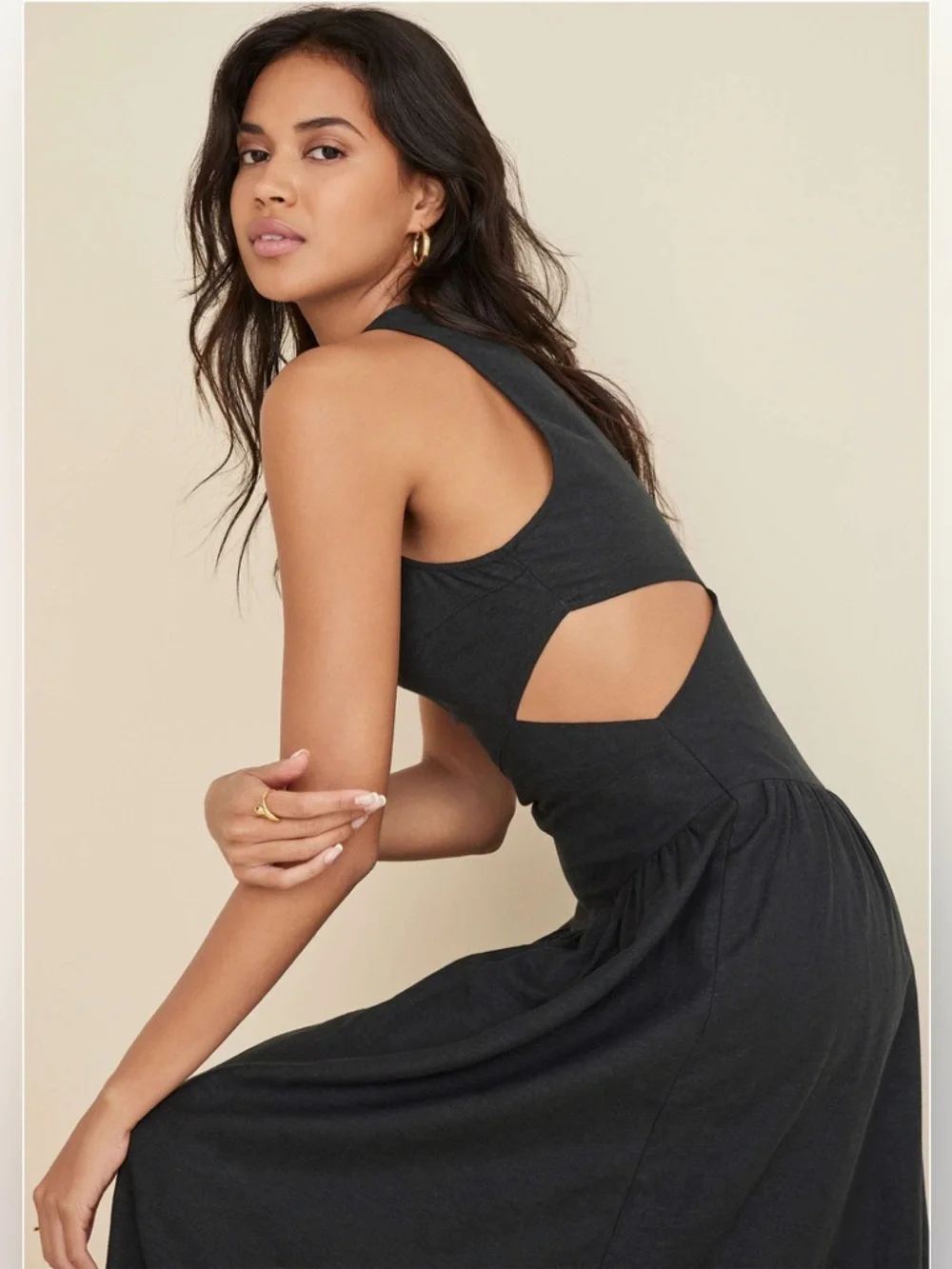 VENUS Black Linen Cutout Maxi Dress - Jet Black several sizes NWOT - Picture 4 of 16